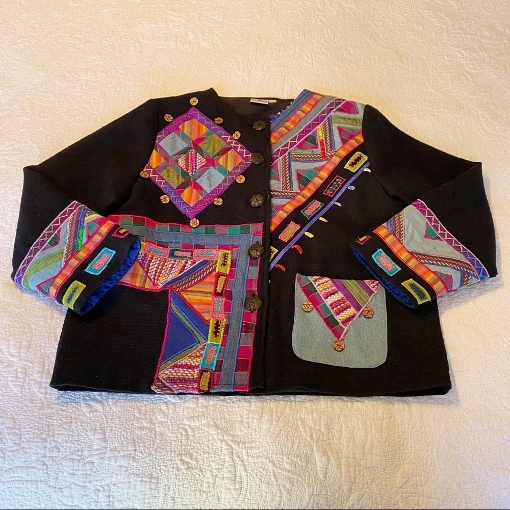 Parsley & Sage Embroidered Patchwork Button Jacket - M - Picture 12 of 13